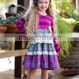2016 Newest Fall Children Long Sleeve Dress Boutique Floral Print Multicolors Ruffles Lap Dress Outfits thumbnail-1