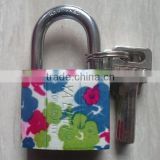 2014 fashion letter printed Heavy duty arc type Pattern printing iron padlock with safety atomic key