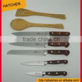 AH09 7pcs stainless steel blade and pakka wood handle single forged kitchen knife set