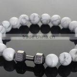 Natural Stone Unisex White Turquoise Stone Barbell Jewelry Bead Bracelet Women Fitness Prayer Dumbbell Bracelets For Men