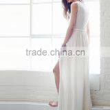 Plain Dye Deep V Blank Elegant Short Sleeve Long Evening Dress thumbnail-4