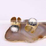 Natural White Turquoise Stone Rings, Gold Plated Metal Brass Turquoise Druzy Ring, Charm Turquoise Stone Jewelry Druzy Ring thumbnail-2