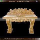 Yellow Marble Washing Basin Carved With Flowers thumbnail-1