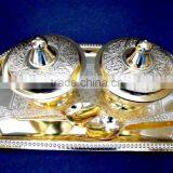 Indian Wedding Gift, Wholesale Low Price Return Gift Gold Plated Brass Bowls and Tray Set thumbnail-1