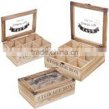 Custom 9 Compartments Chinese Gift Wooden Tea Packaging Storage Box With Glass Top Lid thumbnail-1