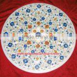 Round Semi Precious Inlay Marble Coffee Table Tops