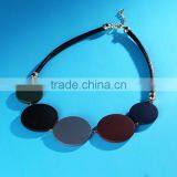 Korean Colorful Rubber Round Disc Linked Pendant Necklace Popular Geometric Choker Necklace Women Leather Necklace thumbnail-2