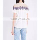 Customized Wholesale Lady's Apparel Simple Classic Floral Linen and Lace T-shirt(DQM005T) thumbnail-2