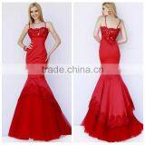 Long Red Lace Strap Mermaid Satin Women's Evening Dress thumbnail-1
