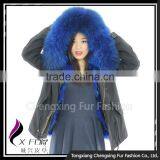 CX-G-P-01C Women Wholesale Genuine Raccoon Fur Lining Raccoon Fur Collar Fur Parka Coat thumbnail-1