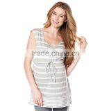 OEM Sleeveless Plus Size Stripe Pregnant t Shirt Wholesale Maternity Clothing thumbnail-1