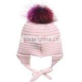 Myfur Removable Raccoon Fur Pompom Crochet Baby Hat With Earflap thumbnail-4