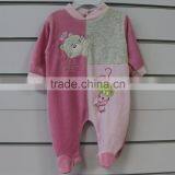 Fall and Winter Season Velour Baby Footie Romper With Animal Patch and Embroidery thumbnail-6