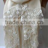 Wedding Shawl Champagne Pashmina With Cream French Lace Lightweight Summer Soft Champagne Bridesmaid Wrap Bridal Shawl Cotton Sk thumbnail-4