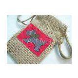 Mini Jute Drawstring Embroidered Tote Bags With Ribbon Closure