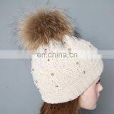 Factory price crochet fur poms women hats for winter from China