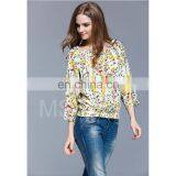 Summer Women Floral Digital Printed Silk crepe de chine Top