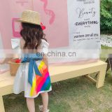 2020 Summer New Kids Girls Dress Children Big Bow Backless Rainbow Clothes Dress