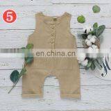 Summer Toddler Baby Boys Overalls Rompers INS Linen Cotton Round Collar Sleeveless Blank Jumpsuit Kids Bodysuit Baby Rompers thumbnail-7