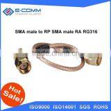 China Supplier RF Coax Cable SMA Pigtail Cable SMA Male to RP SMA Male RA RG316 15cm Extension for Wifi Antenna