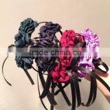 Burnt Fabric Flower Headband,Red Balck Rose Flower Headband For Adult thumbnail-2