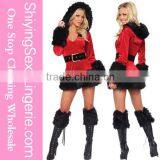 Hot Sale Wholesale 3 Piece Hooded Fur Trim Velvet Cheap Santa Costumes