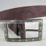 Fashion PU Flower Embossed Belt With Rihnstone Buckle for Girls thumbnail-1
