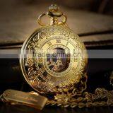 Skeleton Steampunk Transparent Half Hunter Roman Dial Gold Mechanical Pocket Watch thumbnail-1