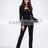 High Quality Black Latex Zipper Front Long Romper Sex Sexy Catwoman Costume Lingerie With Tail thumbnail-3