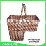 Brown vintage wicker storage basket for stair step