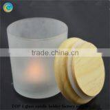 Matte Black White Glass Candle Holder With Wooden Lid thumbnail-6