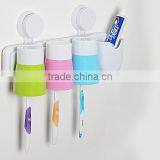 Adhesive Tooth Brush Holder With 3 Cups/ Bathroom Shelve Rack With Suckers thumbnail-1