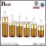 Cosmetic 5ml 10ml 12ml 15ml Amber Empty Essential Oil Bottle Perfume Glass Golden Aluminum Dropper Perfume Glass Bottle Factory thumbnail-6
