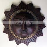 Hand Crafted Wooden Mask of Sleeping Sun Wall Hanging Made In Nepal thumbnail-1
