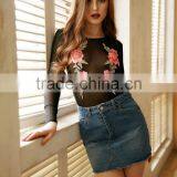 Sexy Teddy Linger Tank Top Crop Top Embroidery Transparent T-shirt Long Sleeve Jumpsuit Lingerie Conjoined Underwear thumbnail-5