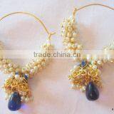 Pearl Hoop Bollywood Gold Tone Dangler Jhumka EARRINGS thumbnail-3