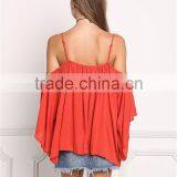 MGOO 2017 New Style Beach Casual Linen Red Blouses Viscose Tie Up Tunic Loose Style Fashion Off Shoulders thumbnail-6