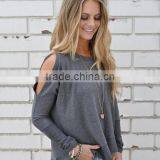 Zm50316b 2017 New Modle Women Clothes Europe Round Neck Long Sleeve Loose off Shoulder Ladies Blouse thumbnail-1