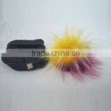 Myfur Black Color Unisex Winter Woolen Beanie With Fur Pompom Top thumbnail-6