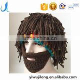 Hot Sell Mens Barbarian Knit Crochet Hat Wig Mustache Cap Beard Mask Hat detachable beard