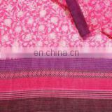 Fuchsia Floral Border Kota Doria Screen Printed Fabric