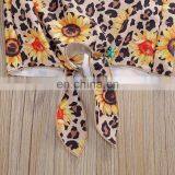 2Pcs Infant Baby Girl Fashion Outfits Toddler Lace-up Flare Sleeve Boat Neck Sunflower Pullover Solid Color Flared Trousers thumbnail-5