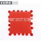 2018 Fashion Sofa Decorative Handmade Plain Acrylic Knitted Cushion Cover With Pompom thumbnail-2