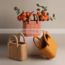 Modern Decorative Handmade Art Nordic Porcelain Ceramic Irregular Flower Vase Bag Shape thumbnail-4