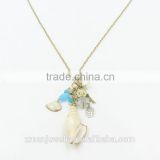 2015 Fashion Conch Design Crystal Pearl Pendant Necklace Golden Long Thin Chain Necklace