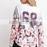 Women Ombre Floral Print Athletic Pullover With Curved Hemline thumbnail-4