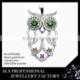 cute owl animal designs pendants colorful big stones plated pendants with 925 silever jewelry micro pave diamong/AAA zircon
