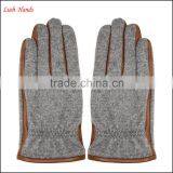 Men's Fashion Woolen and Leather Stitch Touch Screen Gloves thumbnail-2