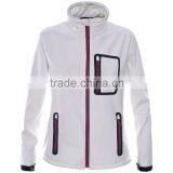 2015 popular design white women softshell jacket with seamless pocket