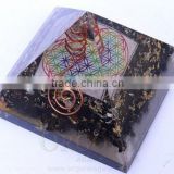 Orgone Black Tourmaline Pyramid With Flower Of Life Chakra Symbol Charged Crystal Point : Orgonite Supplier from India